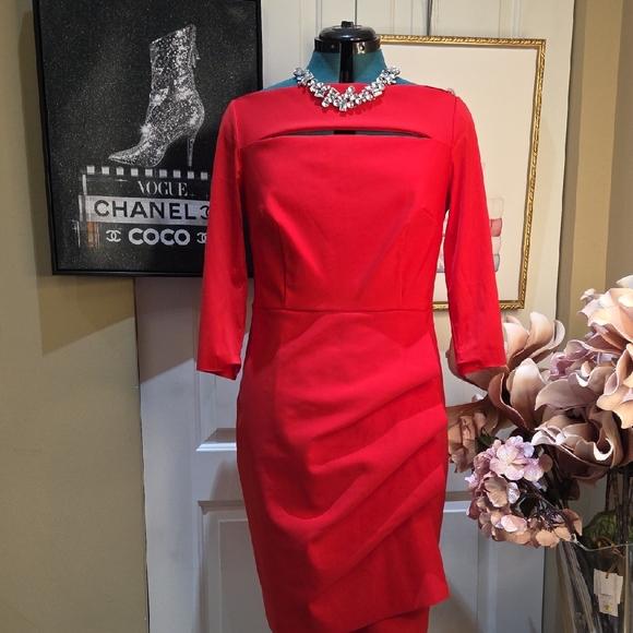 Alex Evenings Dresses & Skirts - Nwot 14 Alex Evenings Red Long Sleeve Sheath Dress with Neck Cutout